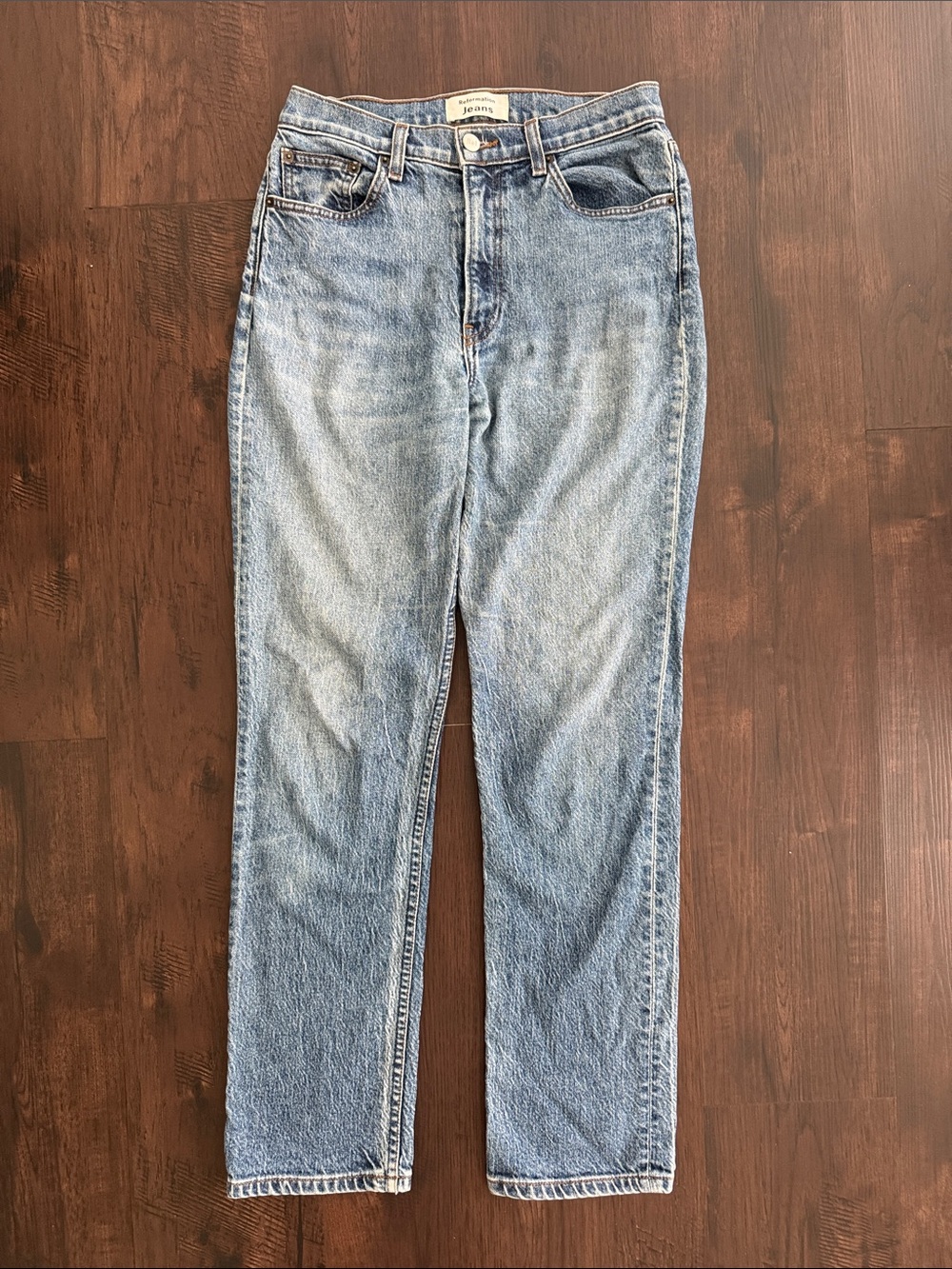 Reformation Jeans Womens Classic Straight Leg High Rise Mid Blue Wash